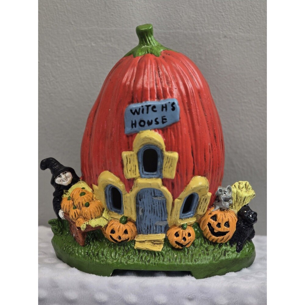 Vintage Halloween Handpainted Ceramic Witch 's  Pumpkin House Modern Lightcraft